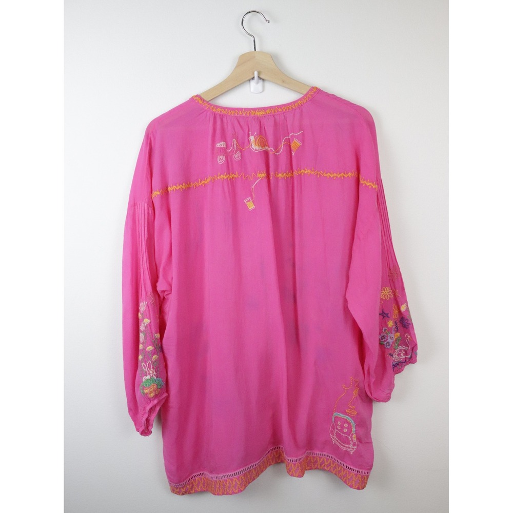 Johnny Was Zadonia Embroidered Tie Neck Blouse‎ 1X Fuchsia Pink - Picture 3 of 11